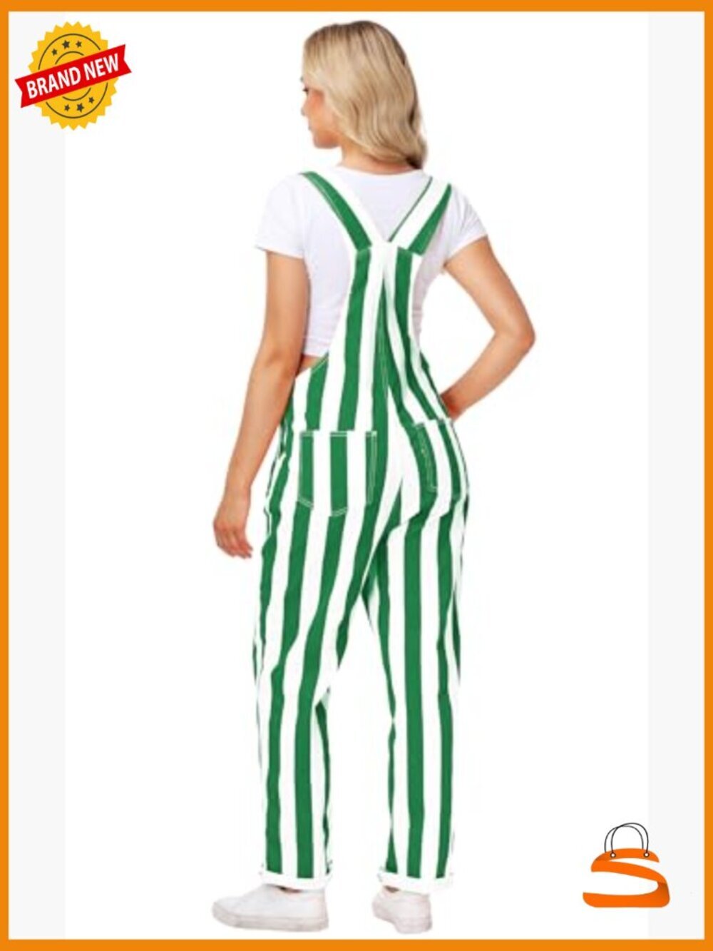 Striped Denim Overalls Stretch Cotton Jumpsuit Adjustable Straps - Picture 7 of 7